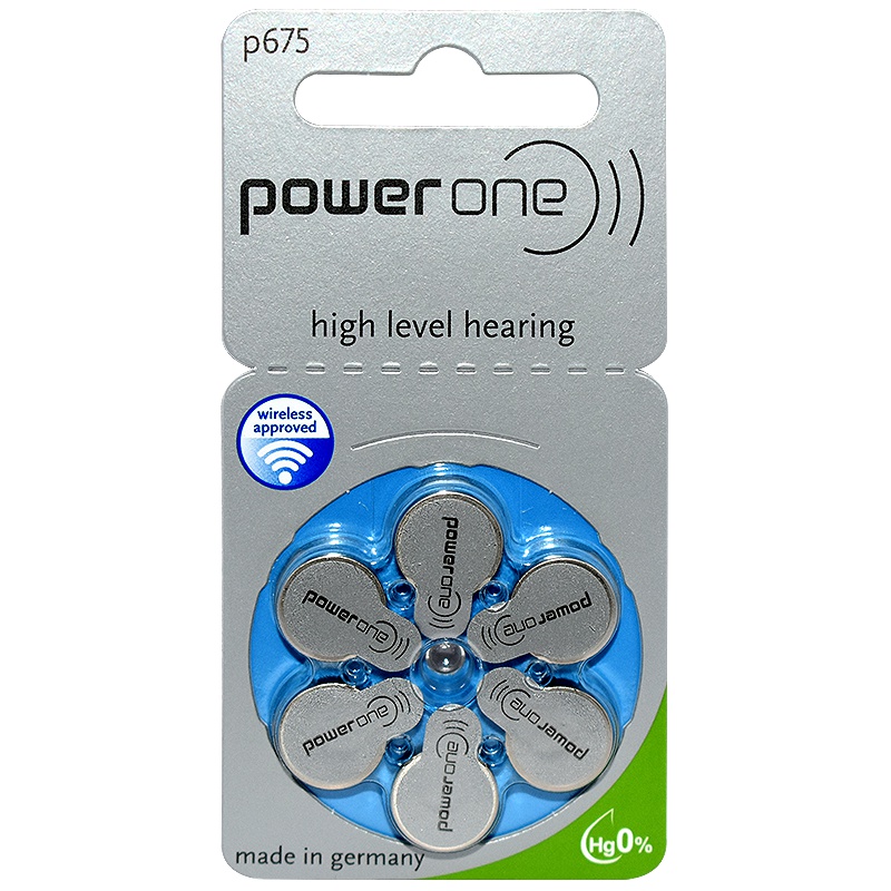 奥迪康(OTICON)德国原装power one助听器电池锌空气P675号无汞PR44电池1板6粒