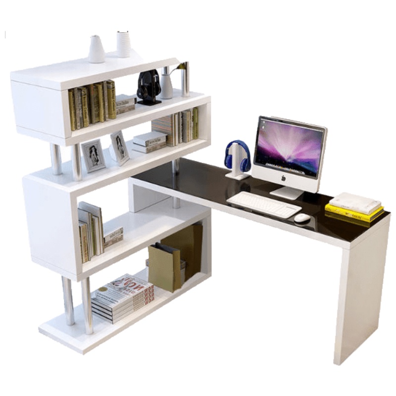 电脑台式桌子家用转角书桌书架组合简约小卧室办公桌学生书柜一体安心抵