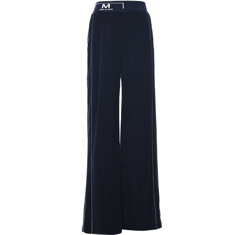 欧昵雪字母印花高腰灯芯绒阔腿裤女垂感直筒休闲长裤