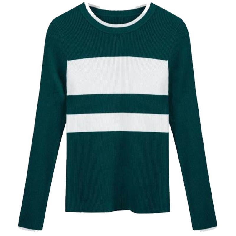 【热卖】长袖套头打底衫女2018春季新款韩版学生基础条纹休闲显瘦针织衫20011810