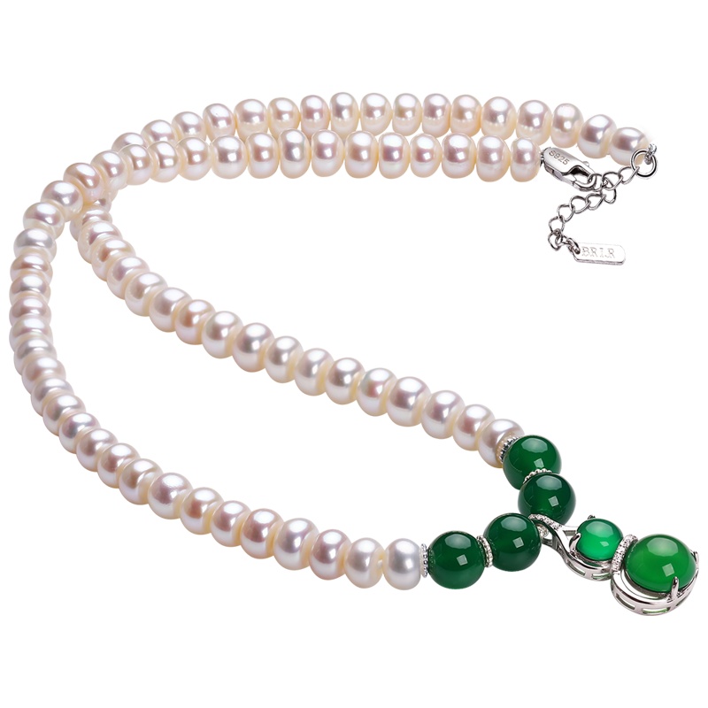 佰色传情BRIR珍珠项链女淡水纯银吊坠玉髓玛瑙款母亲节妈妈