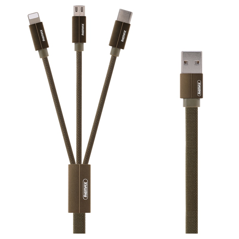 REMAX睿量 科罗拉三合一 数据线 RC-094th 军绿色 苹果安卓手机多用功能充电数据线
