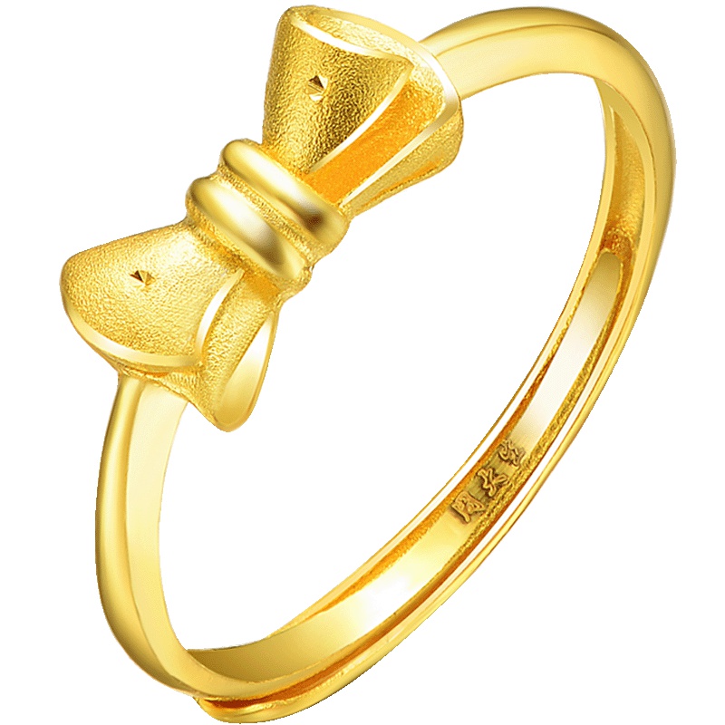 周大生黄金戒指女足金蝴蝶结女戒活口指环可爱俏皮浪漫送礼足金戒指女戒黄金饰品 女士珠宝首饰