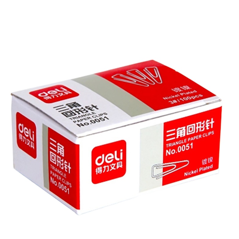 得力(deli) 0051大号镀镍三角回形针3# 100枚/盒 20盒 金属三角曲别针收纳整理 财务用品