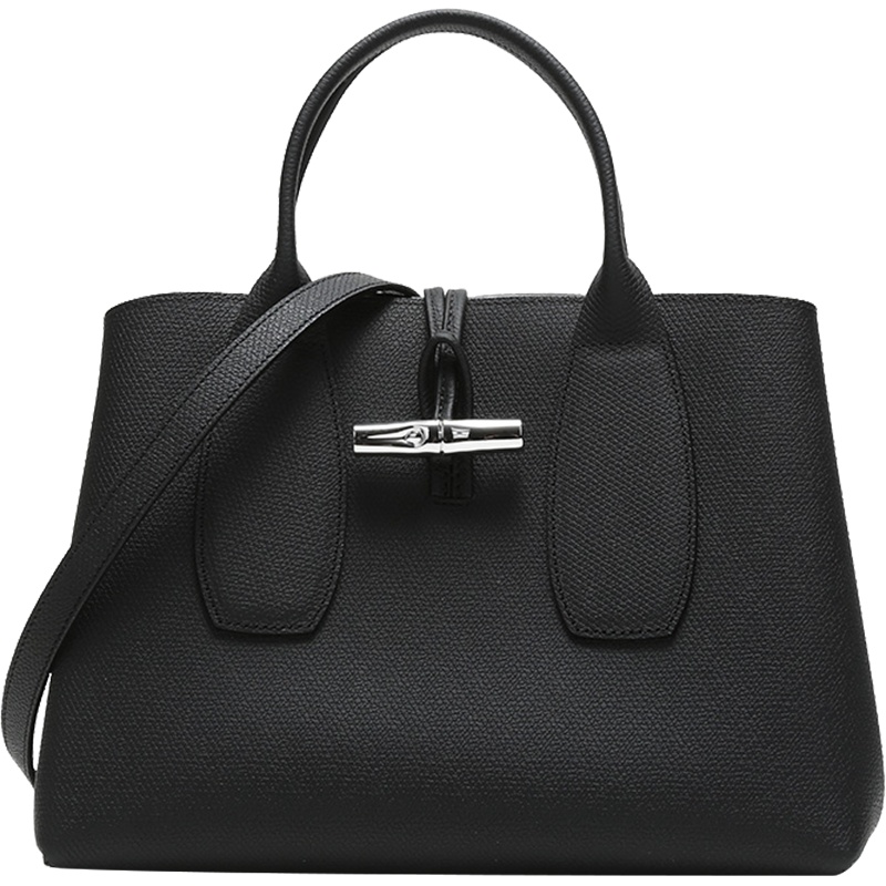 Longchamp 珑骧 女士ROSEAU系列牛皮中号手提包单肩斜挎包竹节包比格包 10058 HPN