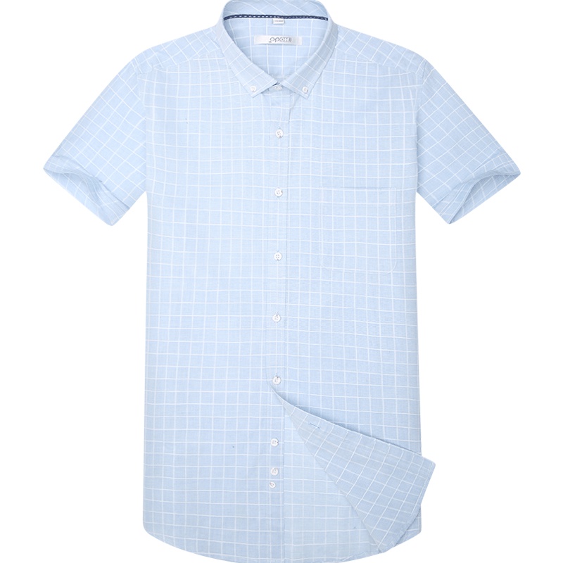 HODO红豆男装 男士短袖衬衫 夏季时尚休闲扣领修身格纹全棉短袖衬衫男