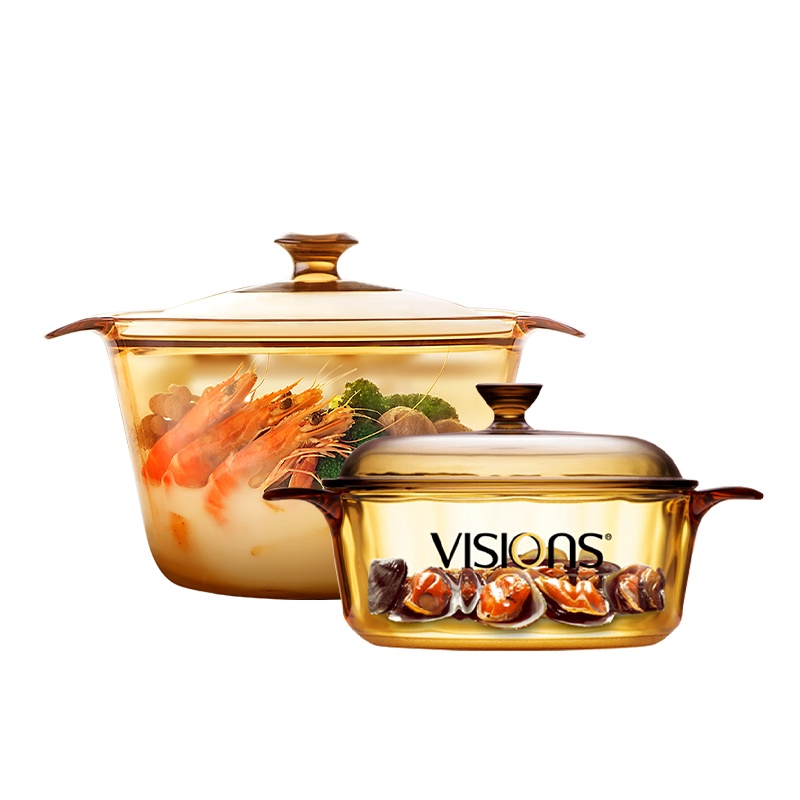 康宁(VISIONS)1.25L晶彩玻璃锅+3.8L养身锅 厨具套装 汤锅 炖锅 透明锅厨具套装透明耐热玻璃锅 家用