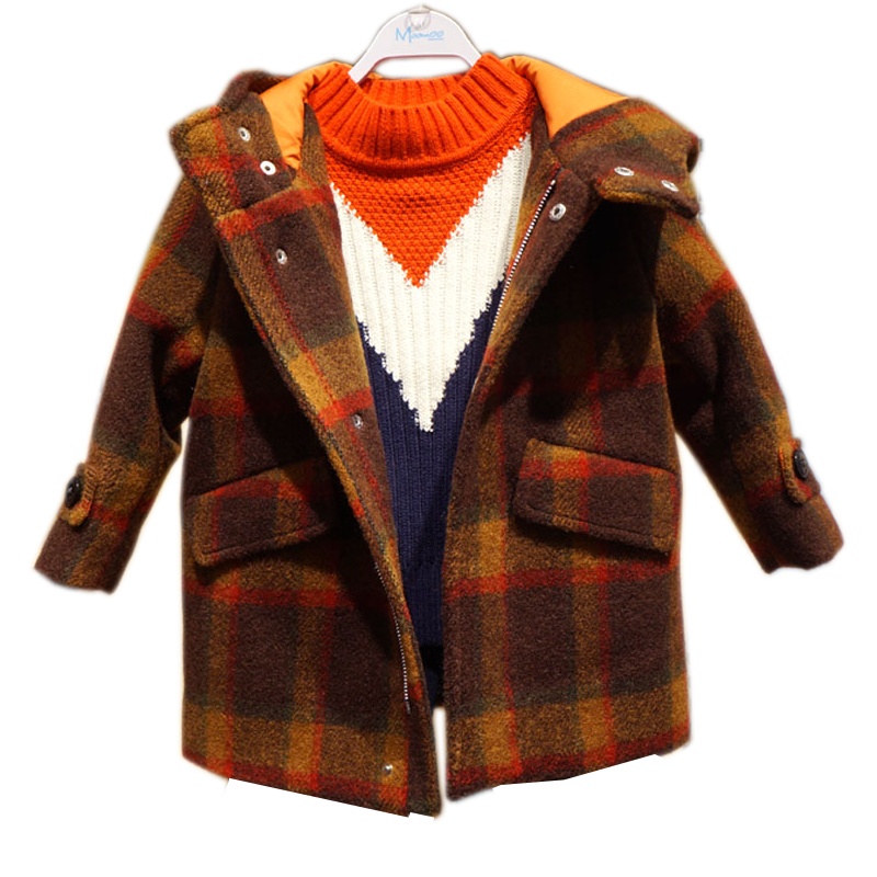 美特斯邦威童装moomoo莫莫童装295271男中大儿童外套冬季韩版加厚格子呢大衣