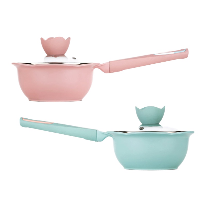 韩国迪迪尼卡婴儿辅食锅宝宝抖音同款多功能麦饭石儿童不粘小奶锅 国泰家和 粉色煎锅+盖子+硅胶勺子(可当锅铲)