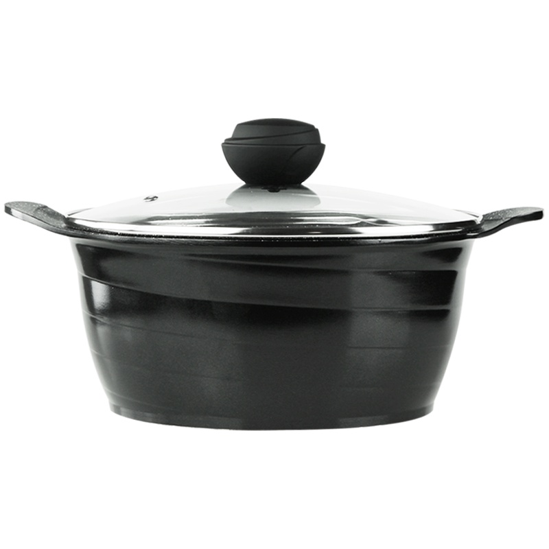 德国乐卡斯特 进口涂层不粘煲粥锅 电磁炉燃气灶通用煮面锅 宝宝辅食锅煮奶锅锅具 24cm旋风汤锅黑色磁火通用