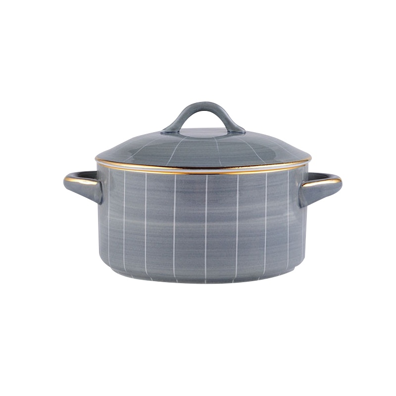 是尚 陶瓷金边双耳带盖大汤碗泡面碗