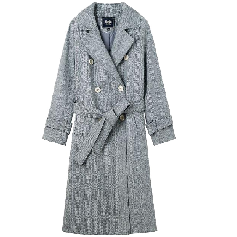 新款拉夏贝尔外套收腰显瘦修身长过膝薄款韩版潮风衣长梭织大衣人字纹2T000619