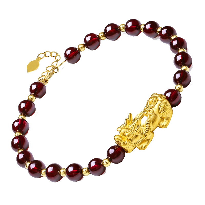 佐喜佑福 橄榄珠黄金手链女士款999足金红玛瑙 金重约0.4克 ZXZBZX104DaYF