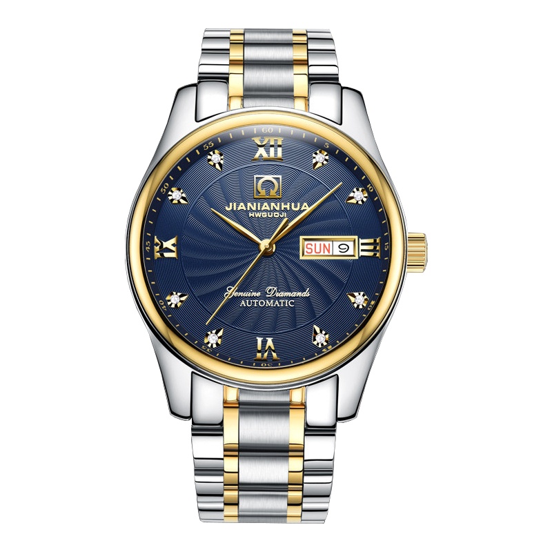 瑞士嘉年华Carnival正品新款手表全自动机械表 男表休闲时尚镶钻间金双日历手表男士防水金属腕表男士表8671