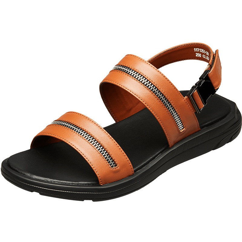 康奈男鞋 夏季新款潮流休闲搭扣男士沙滩鞋露趾潮流金属纯色沙滩凉鞋 1176751