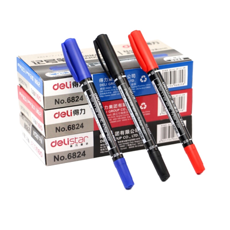 得力(deli) 小双头记号笔儿童绘画勾线笔油性笔马克笔标记笔12支/盒 6824