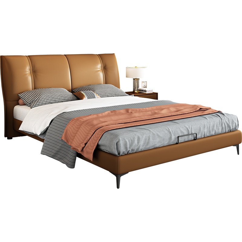 煜蒂家具旗舰店 意式极简真皮床现代简约轻奢双人软床高箱储床1.5米1.8米主卧婚床软包创意大床 小户型经济型创意榻榻米床