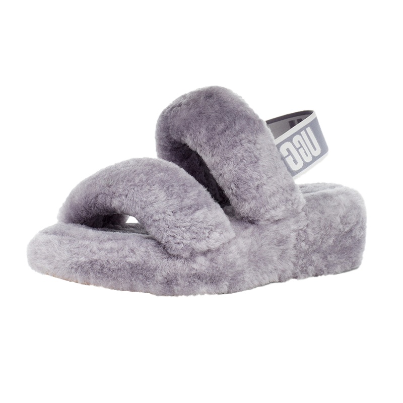 UGG 春夏新款女士毛毛凉拖鞋平底明星同款厚底毛便鞋 1107953