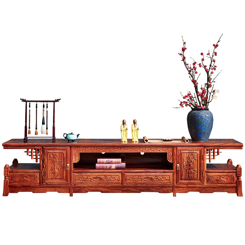 周家庄红木家具非洲花梨(学名:刺猬紫檀)实木电视柜 置物柜地柜 新中式客厅电视柜