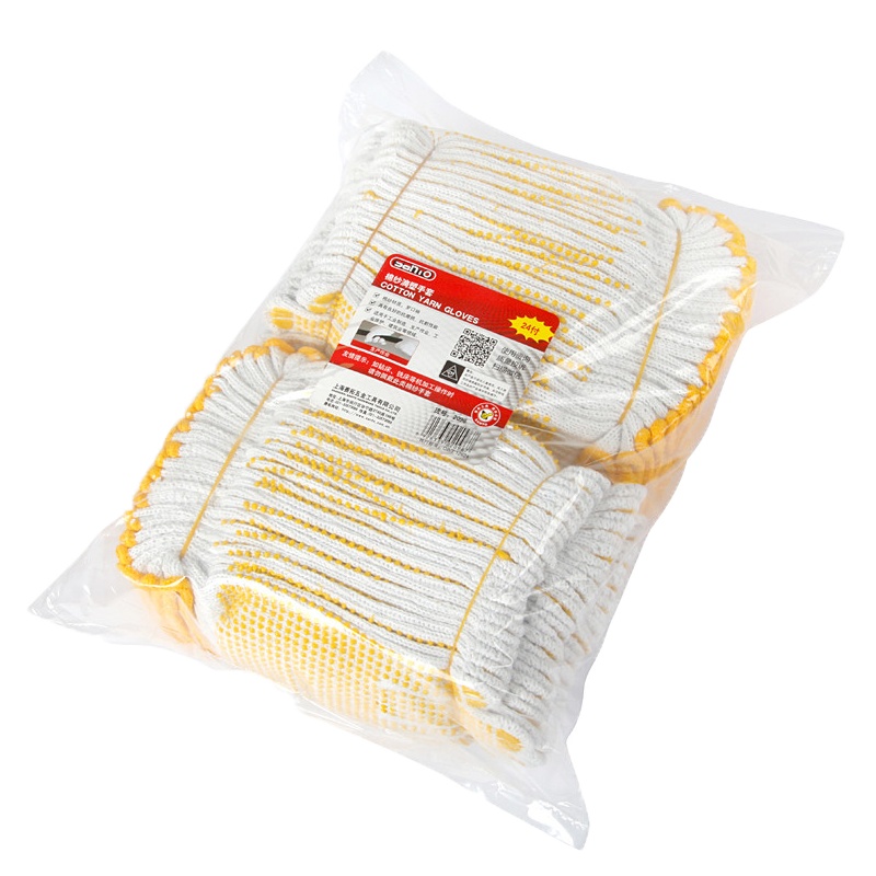 赛拓(SANTO)2096 点塑棉纱手套24付装 劳保手套漂白棉纱点珠点胶手套 工作司机开车防尘点珠手套