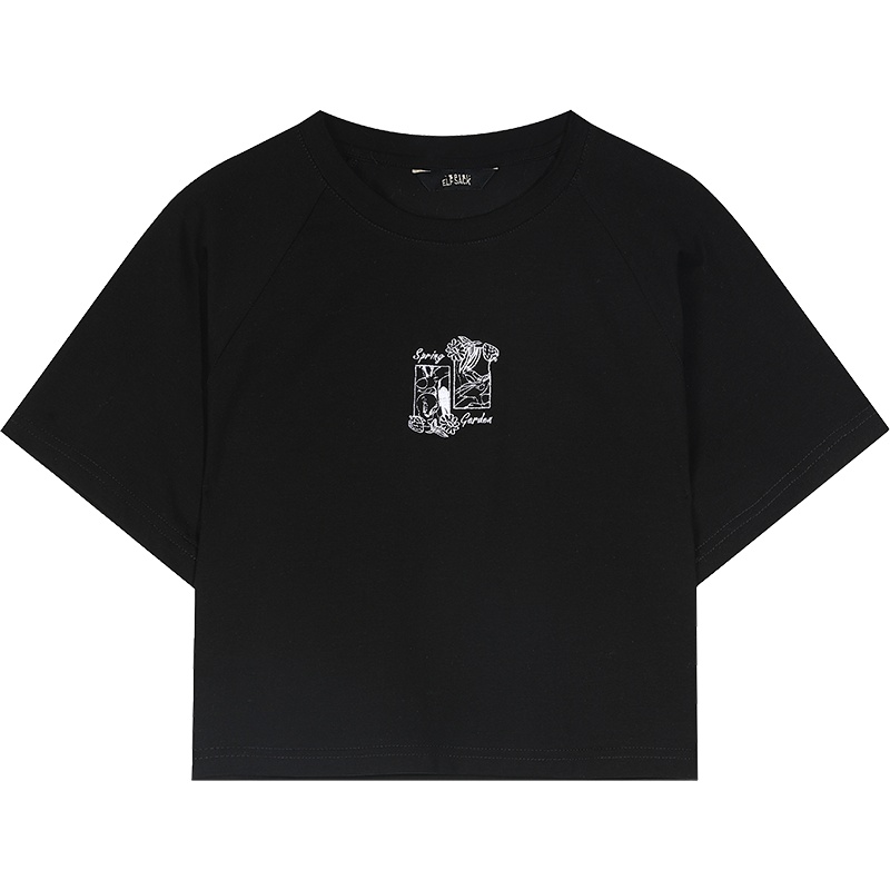 【新款】妖精的口袋bm风短袖T恤女2020夏季黑色韩版短款ins潮上衣