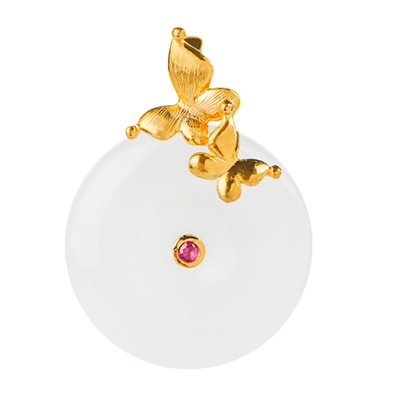 金一足金百福具臻女士款和田玉吊坠赠银链（定价） ZJDZ016