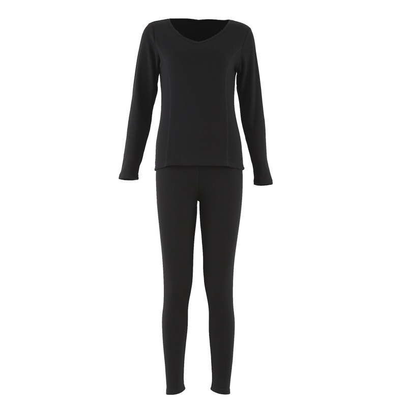 都市丽人可爱V领撞色线条秋衣秋裤女士保暖内衣套装2W9202