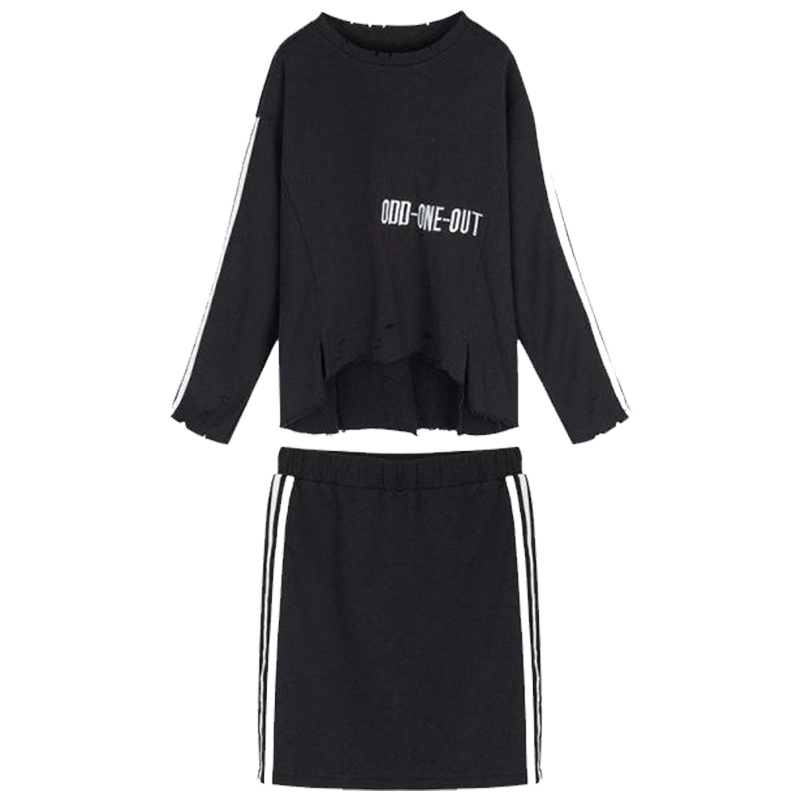 【热卖】拉夏贝尔韩版宽松显瘦休闲长袖上衣印花半身裙两件套装女1T000330