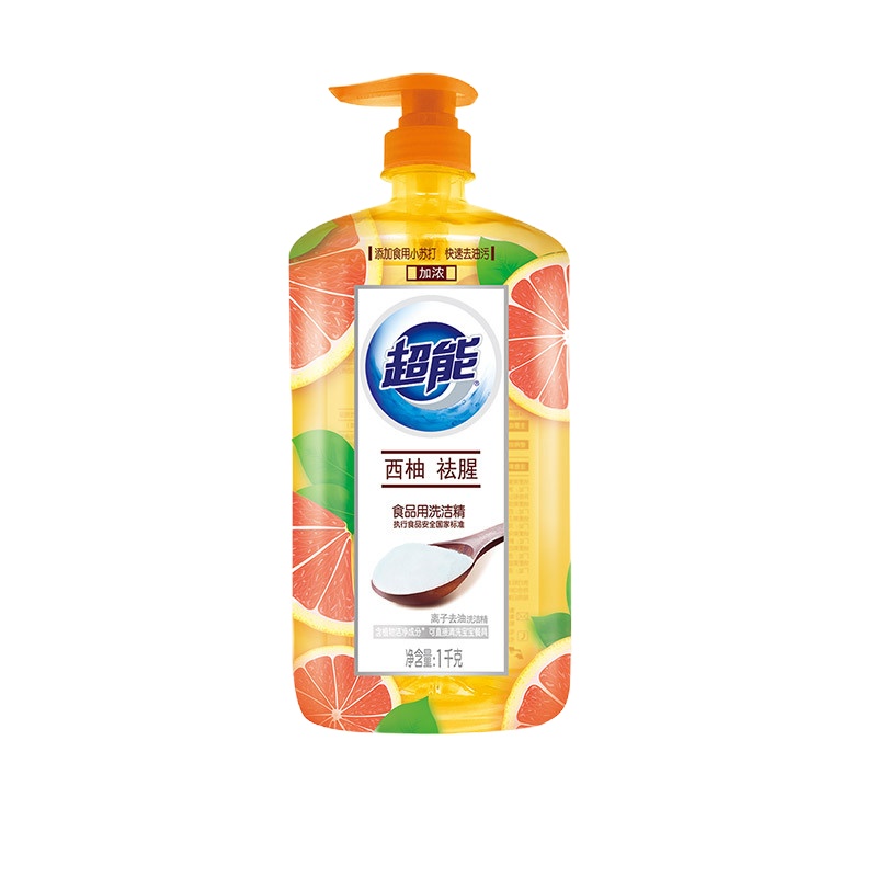 超能 离子去油洗洁精西柚祛腥食品用1kg家庭装家用大桶装不伤手 (5瓶装)
