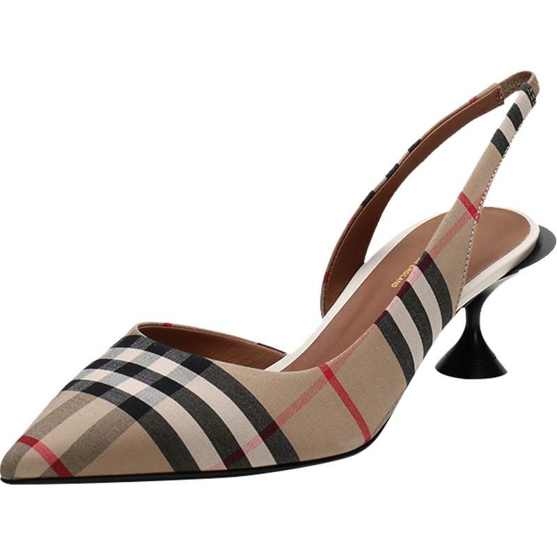BURBERRY 博柏利 女款 织物Vintage格纹露跟高跟鞋 80109641