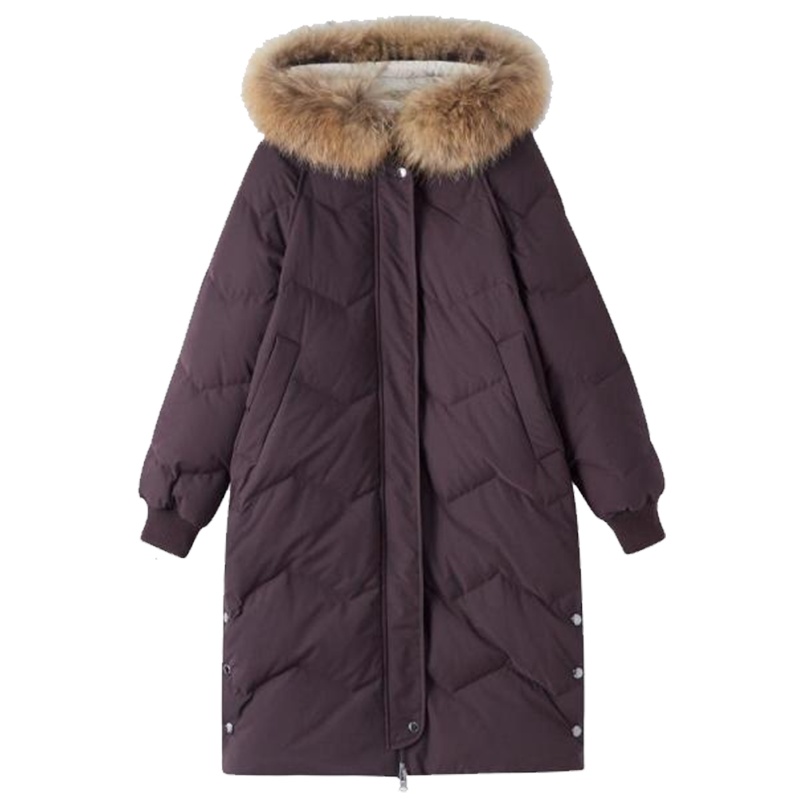 拉夏贝尔大毛领过膝网红羽绒服女士新款中长款韩版白鸭绒时尚欧货冬款20013895