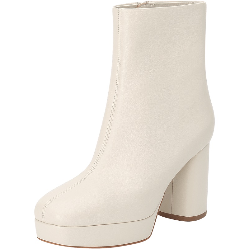 思加图2019冬季新款方头粗高跟牛皮女中筒靴9GZ02DD9