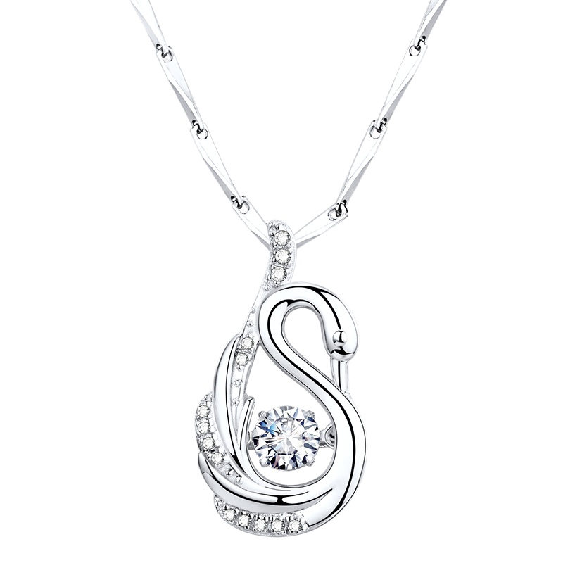 MyMiss 新款925银镀铂金项链女锁骨链天鹅吊坠送女友生日情人节礼物 天鹅舞