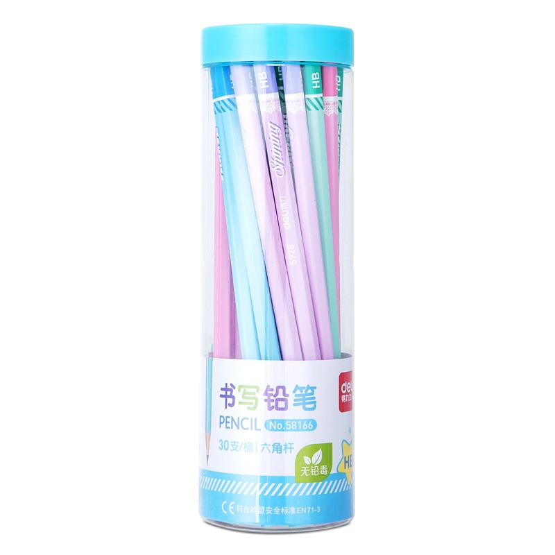 得力铅笔批发30支桶装小学生安全hb铅笔考试常用彩壳铅笔素描铅笔儿童铅笔无毒幼儿园绘图书写58166