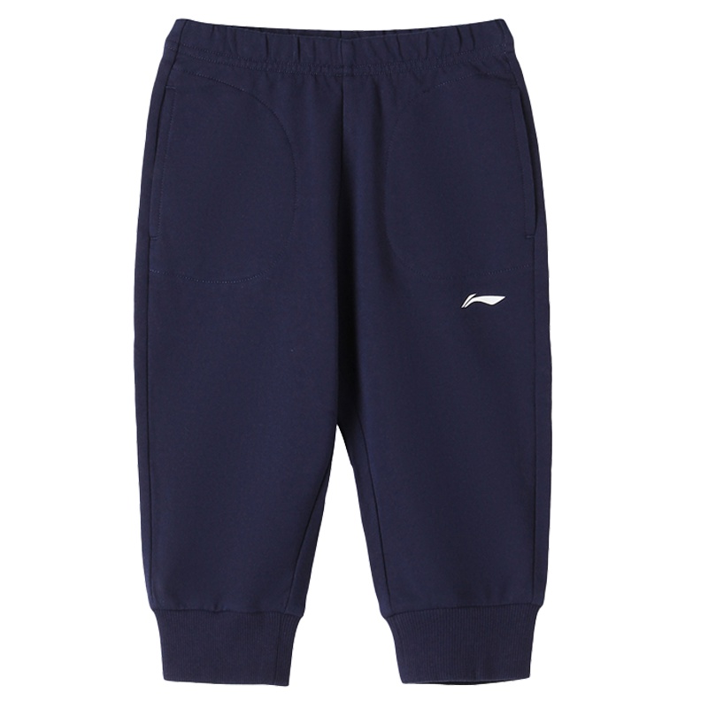 李宁童装男童棉质吸汗宽松休闲七分裤