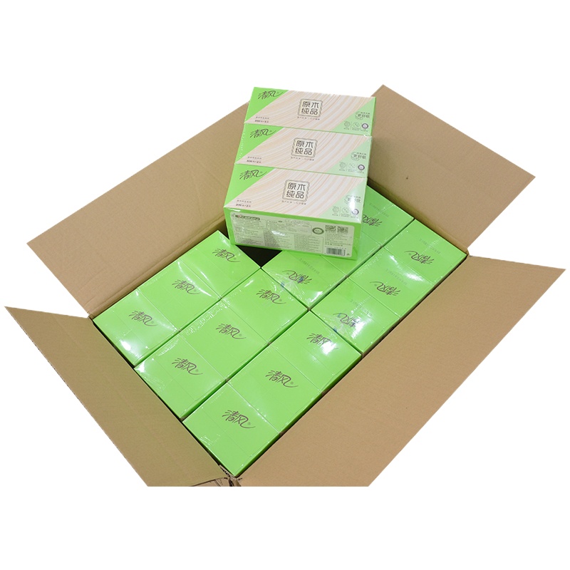 清风B338C1原木纯品盒装抽纸3盒/提