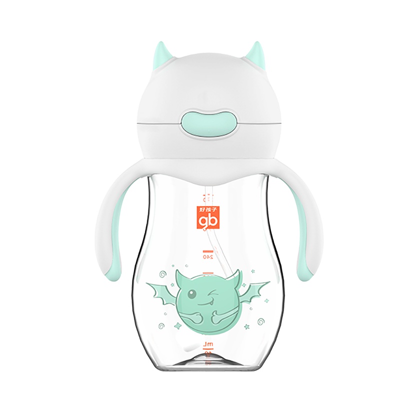 好孩子gb天使饿魔TRITAN吸管训练杯带握把带重力球320ml 绿色 适合9个月以上宝宝