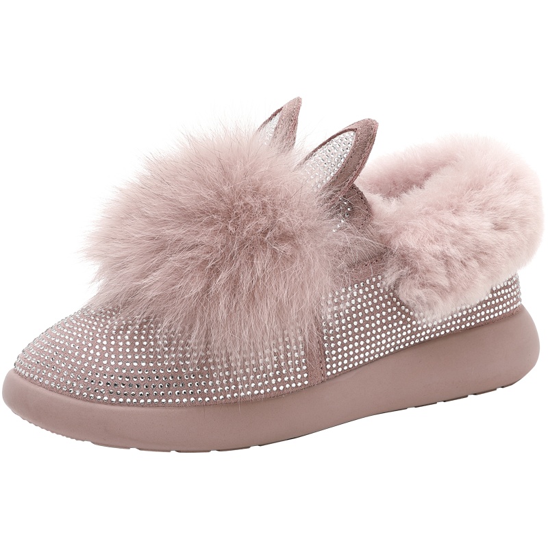 百田森雪地靴女冬季新款厚底圆头水钻加绒毛毛鞋保暖短靴女