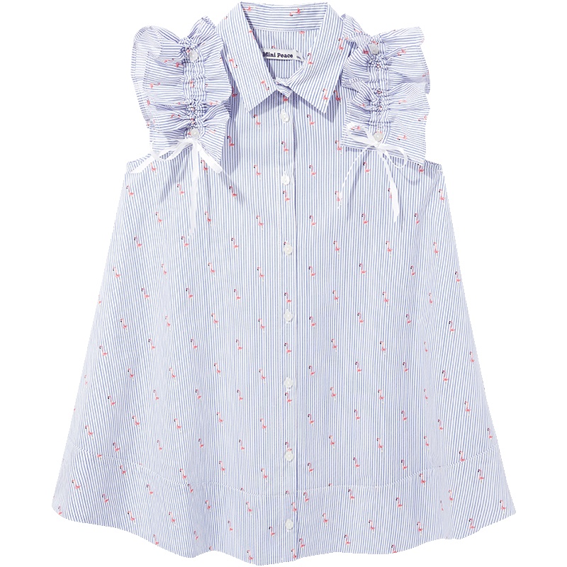 minipeace太平鸟童装 女童火烈鸟翻领连衣裙花边袖三穿女童裙子夏