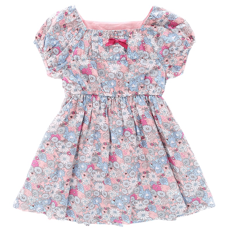 茵曼童装女童文艺连衣裙2019夏季儿童短袖落肩碎花中长款裙子