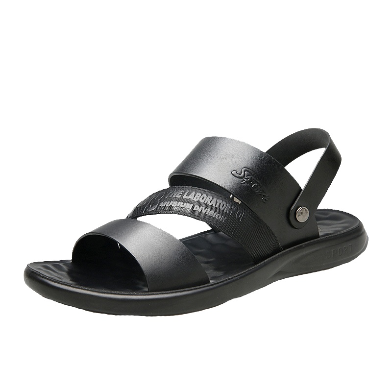 牧伦奴仕(MULUNUSHI)新款夏季沙滩鞋男士凉鞋时尚拖鞋男头层牛皮(除牛反绒)织带皮凉鞋两用青年学生鞋潮黑50662