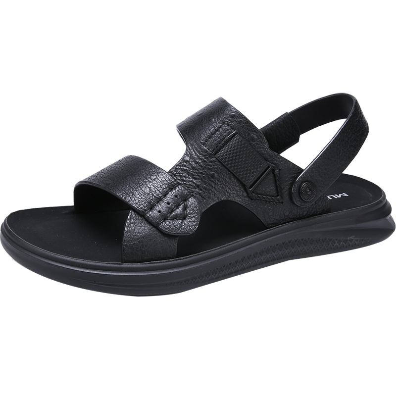 木林森男士头层牛皮凉鞋2021新款夏季两用真皮外穿凉拖中年爸爸休闲软底沙滩鞋