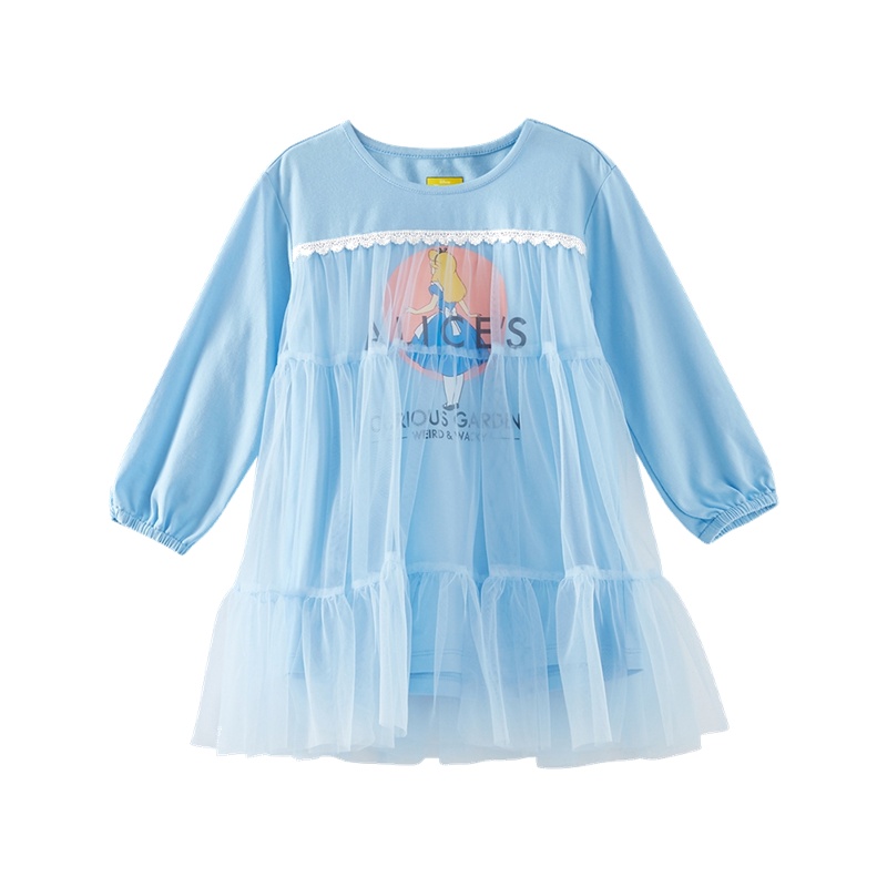 [2件2折价:41]moomoo童装女童裙子春季新款爱丽丝拼网纱针织女中童连