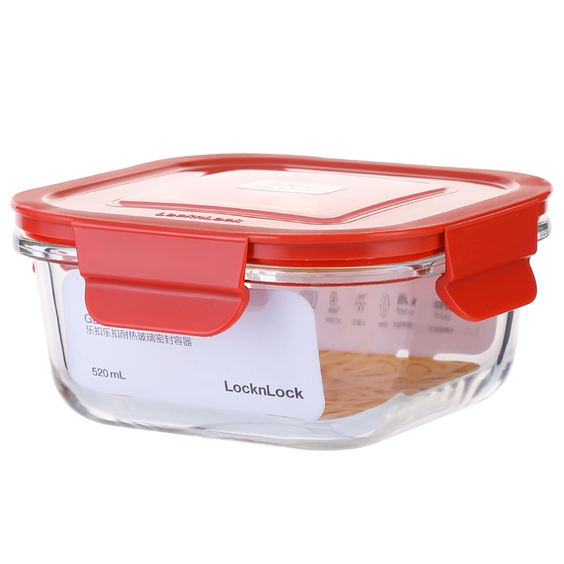 乐扣乐扣（LOCK&LOCK）格拉斯耐热玻璃保鲜盒 冰箱微波炉烤箱便当盒密封零食品水果便当盒餐盒LLG983RED