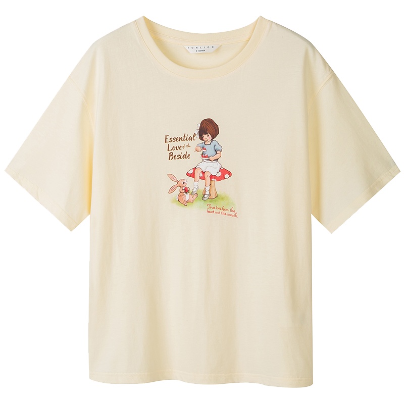 唐狮2020夏新款情侣装短袖T恤男女宽松白色韩版打底上衣潮ins趣味