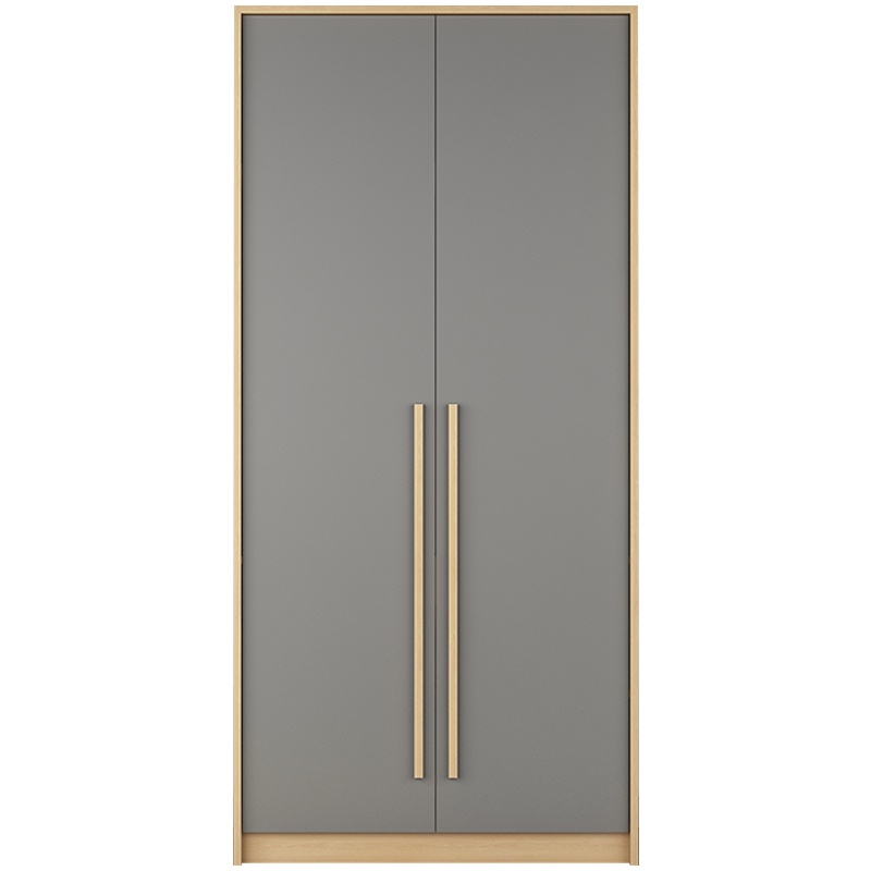 创世人 衣柜两门衣柜北欧风平开门衣柜实木拉手 卧室家具衣橱灰色
