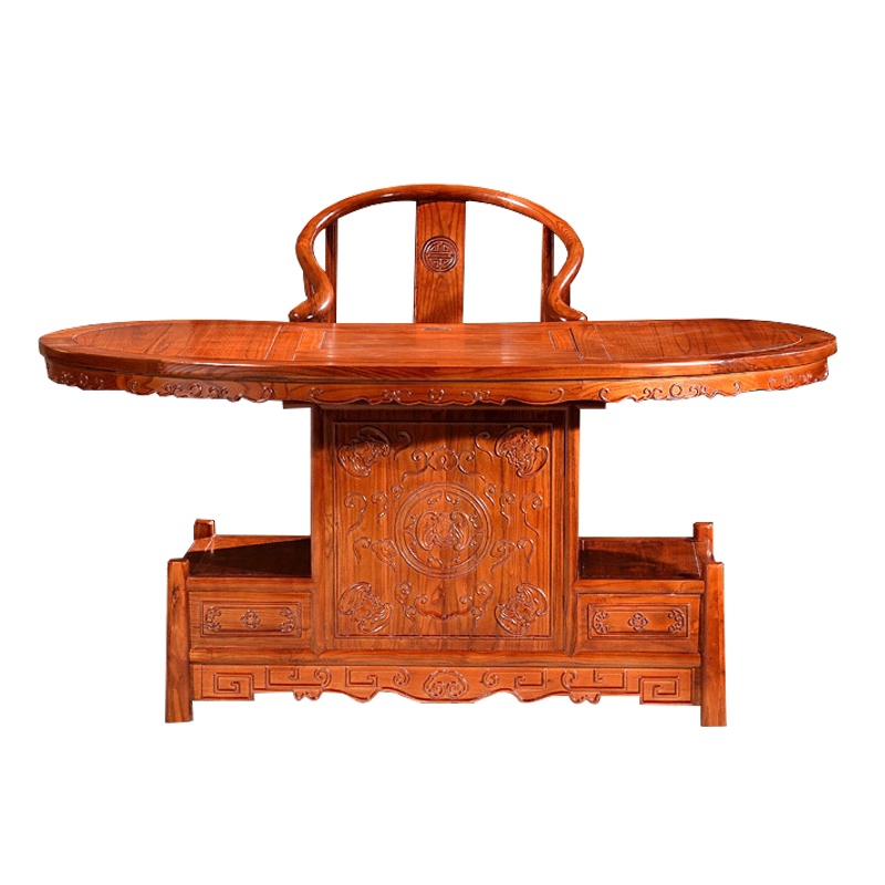 卓澳(ZHUOAO)榆木功夫茶桌家用中式实木茶桌椅组合腰型茶桌仿古GR-6一桌五椅