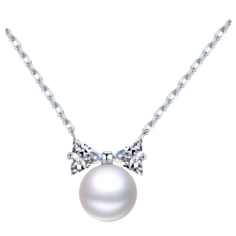 佰色传情BRIR S925银淡水珍珠项链女蝴蝶结甜美气质