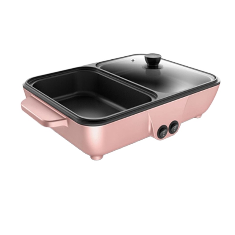 烧烤炉家用多功能涮烤煎一体迷你火锅宿舍韩式电烤肉不沾无烟用具|粉色涮烤锅