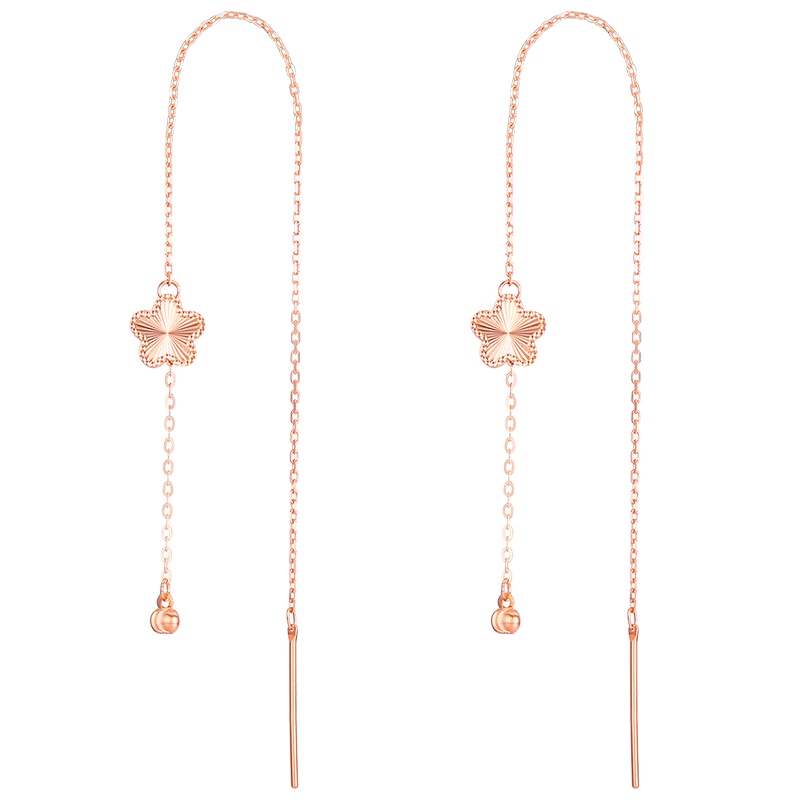 佰色传情(BRIR)18K金耳线女花朵Au750玫瑰金彩金耳钉正品保证附检测证书韩版时尚百搭经典K金耳环送女友自戴礼物